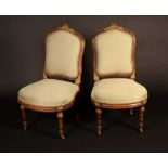 A pair of Victorian Franglais ormolu mounted walnut side chairs, in the Louis XVI taste,