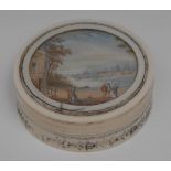 A late 18th century French ivory waisted cylindrical snuff box,