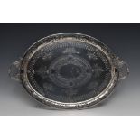 A Victorian silver oval two-handled serving tray,