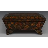 A Regency Japanned sarcophagus work box,