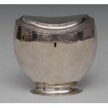 An early 19th century Dutch silver navette shaped tea caddy, quite plain, hinged cover,