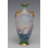 A Royal Worcester slender ovoid vase, painted by Rushton, signed,