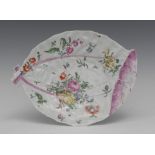 A Worcester leaf shaped plate, decorated in polychrome with floral bouquets and sprigs,