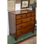 A Victorian oak and mahogany chest of drawers crossbanded top,