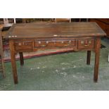 A 19th century library table of small proportions, rectangular top,