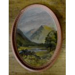 An oval oil painting on oval clay panel,