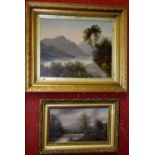 R Hall, Mountain Lake, oil on board, 39cm x 23cm; English School, Road to the Mountains,