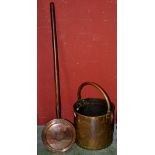 An early 20th century copper cylindrical log bucket, swing handle,