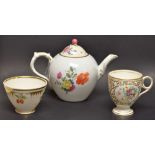 Ceramics - a 19th Century globular teapot and cover, painted with flowers, indistinct marks,