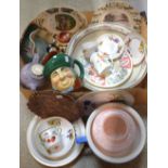 A set of five colliery memorabilia plates; a Staffordshire Imari palette teapot and hot water jug;