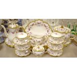 A Royal Crown Derby Royal Antoinette pattern dinner and tea service, comprising teapot, coffee pot,