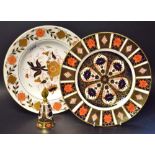 A Royal Crown Derby 1128 pattern dinner plate, second; 1128 candle snuffer, second; 8687 plate,