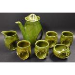 Holkham Hall Pottery - Owl pattern green glazed coffee set,