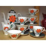 A Royal Albert Tahiti pattern coffee set including coffee pot, six cups and saucers,