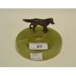 An Austrian cold painted bronze retriever, mounted on an onyx dish, c.