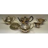 Silver Plated Ware - a compressed globular shaped tea pot,