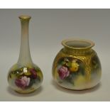 A Royal Worcester pot pourri jar (lacking cover) painted with summer roses;