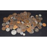 An accumulation of UK base metal coinage, mainly pennies, some Spanish pesetas, etc.