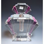 A large Art Deco style pink and clear glass fan scent bottle