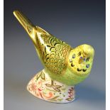 A Royal Crown Derby paperweight, Spangle Grey Green Budgerigar, exclusive to the Duesbury Group,