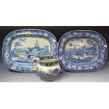 Two large 19th century blue and white dishes;