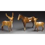 A Beswick stag and deer and a large horse,