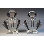 A pair of Art Deco style black and clear glass fan scent bottles (2)