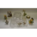 Glass and Ceramics - a heavy cut glass dressing table tray, preserve jar,