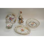 Continental Ceramics - a Continental porcelain figure ; a pierced border basket;