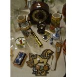 Household Goods - an oak Westminster chime mantel clock; a brass three drawer pocket telescope;