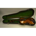 A German violin, 37 cm two-piece back, ebony pegs,