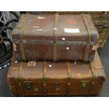 Vintage Luggage - a wooden runner steam trunk, stencilled M.L.