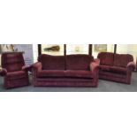 A contemporary three-seat sofa, a two-seater, a recliner,