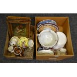 Household Goods - a pair of gilt framed oiliographs; a Home Sweet Home treacle glazed teapot;
