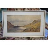 Scottish School (19th century) Walking by the Loch through the Glen watercolour,