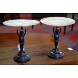 A pair of 19th century Italian patinated bronze and mother-of-pearl comports,