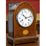 An Edwardian mahogany and marquetry mantel clock, c.