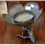 A Japanese patinated bronze censer, cast as a five-petal lotus, the interior with fretwork bowl,
