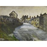 George Cunningham (1924-1996) Hollow Gate, Bradwell, Derbyshire watercolour, signed , framed,