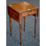 A Regency mahogany Pembroke table of small proportions, single drawer, blind drawer to verso,