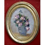 Bruzal (20th century) Roses oil on board , oval, 38.