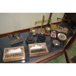 Vintage post office equipment - two sets of postal scales and weights;