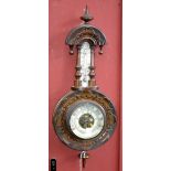 A Victorian mahogany wall hanging barometer/thermometer, carved case,