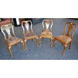 A set of four mahogany and walnut dining chairs, c.