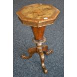 A Victorian walnut and Tunbridge crossbanded trumpet shaped workbox,