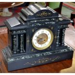 A Victorian belge noir and verte marble architectural mantel clock, c.