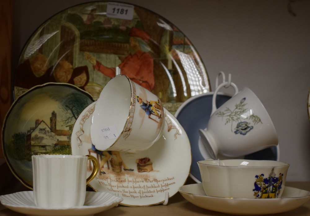 A Royal Doulton Nursery Rhyme cup and saucers, Peter Piper, designed by William Savage Cooper,