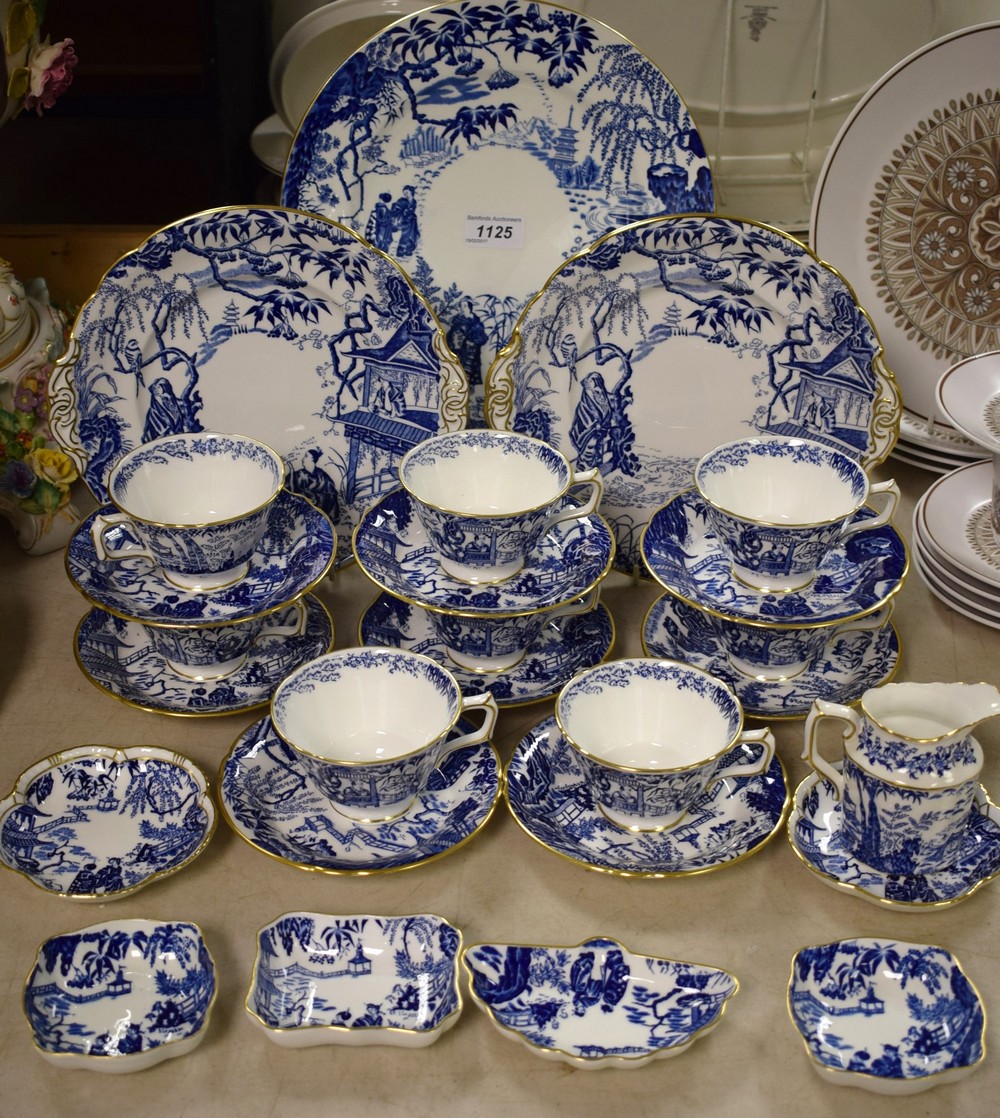 A Royal Crown Derby Mikado pattern tea set, eight cups and saucers, six dinner plates,