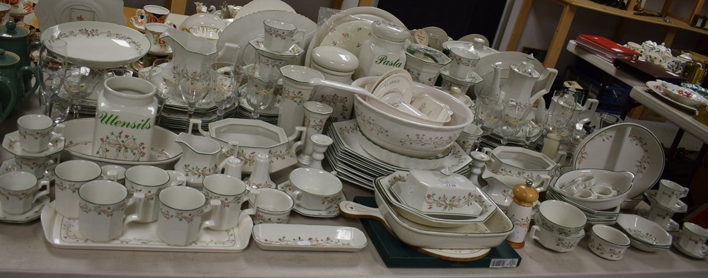An extensive Johnsons Eternal Beau pattern dinner, tea and table service including oval plates,