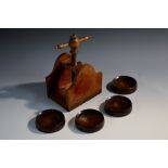 A 19th century mahogany playing card press, screw-thread action, 19.5cm high, c.